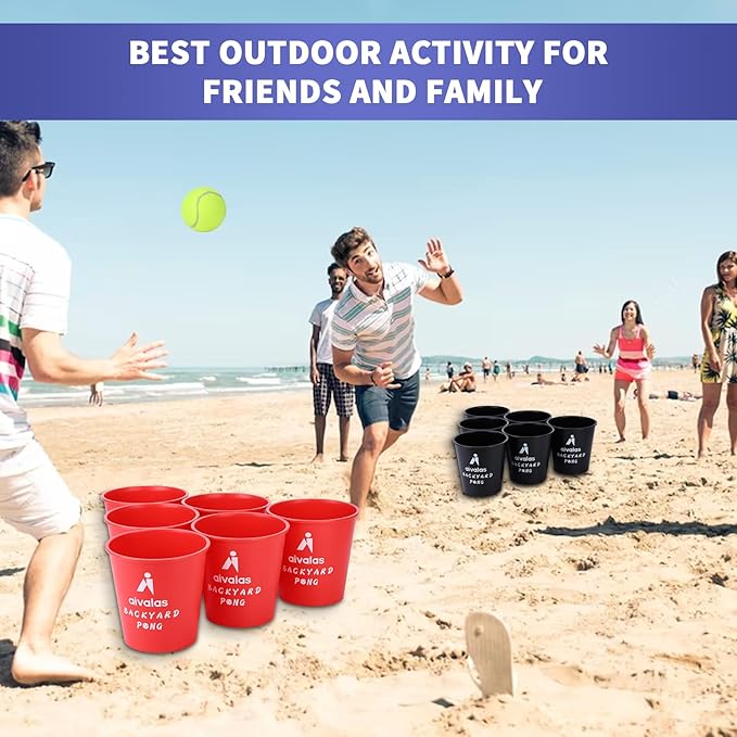 Aivalas Yard Pong Outdoor Games, Giant Yard Games Set with 12 Buckets and Balls for Adults and Family, Toss Game Throwing Games for Beach, Camping, Lawn and Backyard