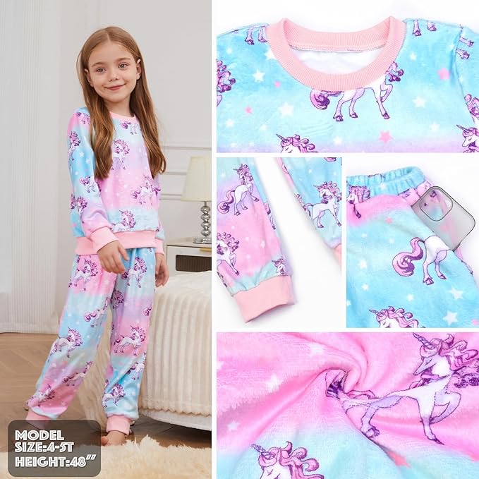 QPANCY Matching Doll & Girls Fleece Pjs Set kids Fall Winter Long Sleeve Sleepwear 2 Piece Pajamas