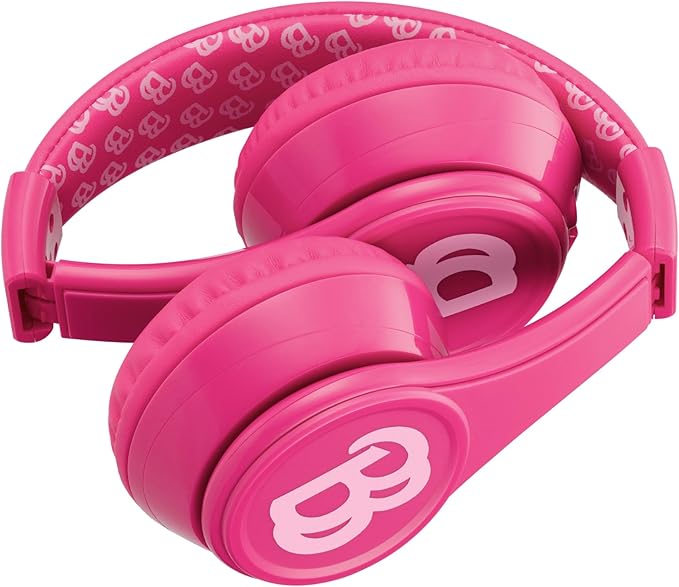 eKids Barbie Bluetooth Headphones, Pink Wireless Headphones with Microphone Includes Aux Cord, Volume Reduced Kids Foldable Earphones