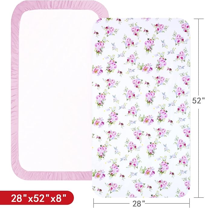 Moonsea Crib Sheets for Girls 4 Pack, Fitted Crib Sheets for Standard Size Crib and Toddler Mattresses, Soft and Breathable Baby Gift Girl Set, Floral, 52"X28"