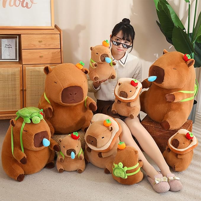 Ditucu Cute Orange Capybara Plush Pillow with Wearable Toast Headgear Stuffed Animal Bread Capibara Plushies Toys Gifts for Kids Brown 13.7 inch