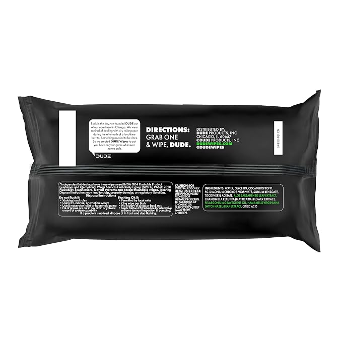 DUDE Wipes Herbal Relief Flushable Wipes - Extra-Large Adult Wet Wipes - 6 Pack (288 Count) - Infused with Soothing Witch Hazel, Geranium Essential Oils, Vitamin E, and Aloe - Septic and Sewer Safe