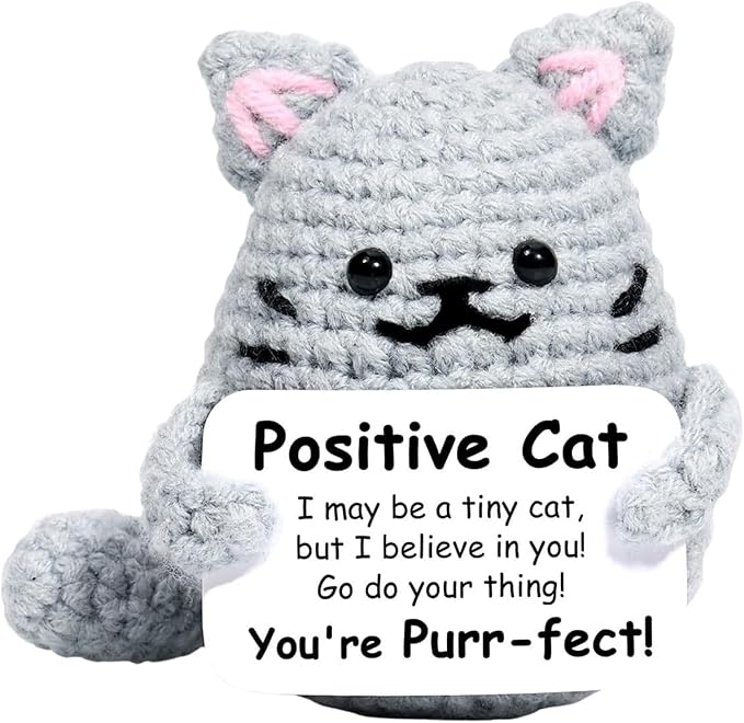 Positive Purrfectly Cat - Emotional Support Crochet Positive Dolls Handmade Desk Decor Positive Crochet Animals Gifts Emotional Support Plush for Anxiety & Stress Relief