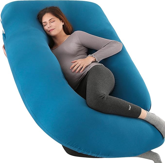 U-Shaped Full Body Pregnancy Pillow for Sleeping โ 57" Maternity Pillow with Removable Cover, Support for Back, Legs, Belly & Hips (Jersey -Royal Blue)