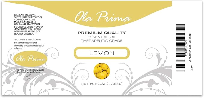 Ola Prima Oils Lemon Essential Oil 16oz Bulk, Essential Oil for Aromatherapy, Diffusers, Candle Making, and Household Cleaning
