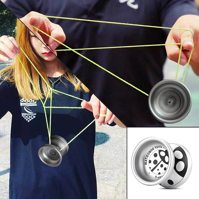 WATIEOBOO Metal Yoyo Professional, Unresponsive Yoyos for Beginners, Adults, Intermediate-Advanced Players with Yo Yo String Professional Trick Yo yo (7-Star Ladybug)
