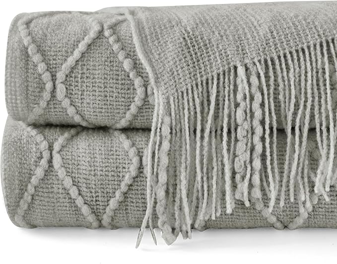 inhand Light Grey Knitted Throw Blanket for Couch and Bed, 50"x60" | Soft Cozy Knit Blanket with Tassel, Lightweight Decorative Blankets and Throws, Farmhouse Warm Woven for Men and Women