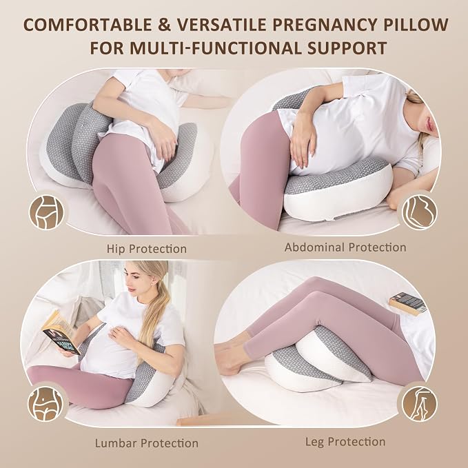 Chilling Home Portable Pregnancy Pillow Memory Foam–Maternity Body Pillow for Sleeping- Multifunctional Pregnancy Wedge Pillow for Back, Belly, Ideal for Pregnant Women,with Grey Removable Cover