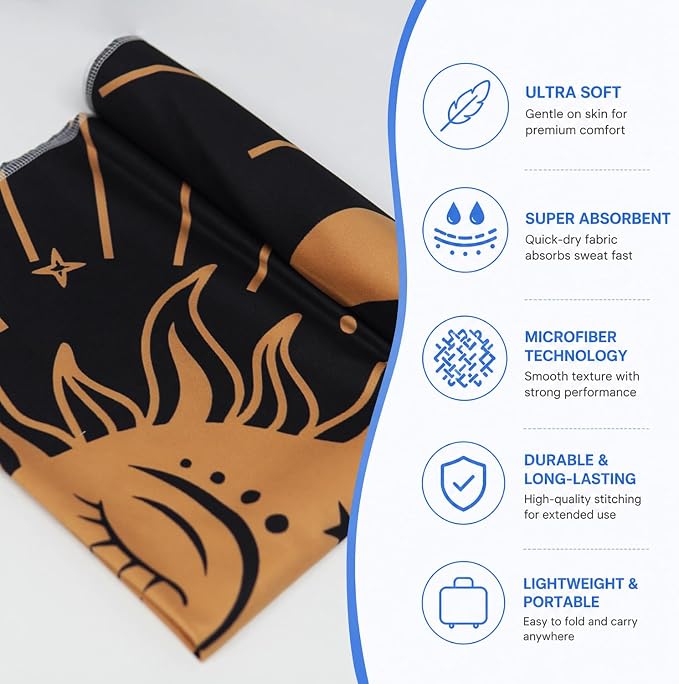 Yoga Mat Towel, Black Hot Yoga Non Slip Corner Pockets, 74 x 26 in | Soft Absorbent Microfiber With Four Corner Pockets, Fits Over Yoga Mats For Hot Yoga, Pilates, Gym, And Travel