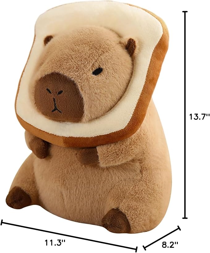 Ditucu Cute Capybara Plush Pillow with Wearable Toast Headgear Stuffed Animal Bread Capibara Plushies Toys Gifts for Kids Brown 13.7 inch
