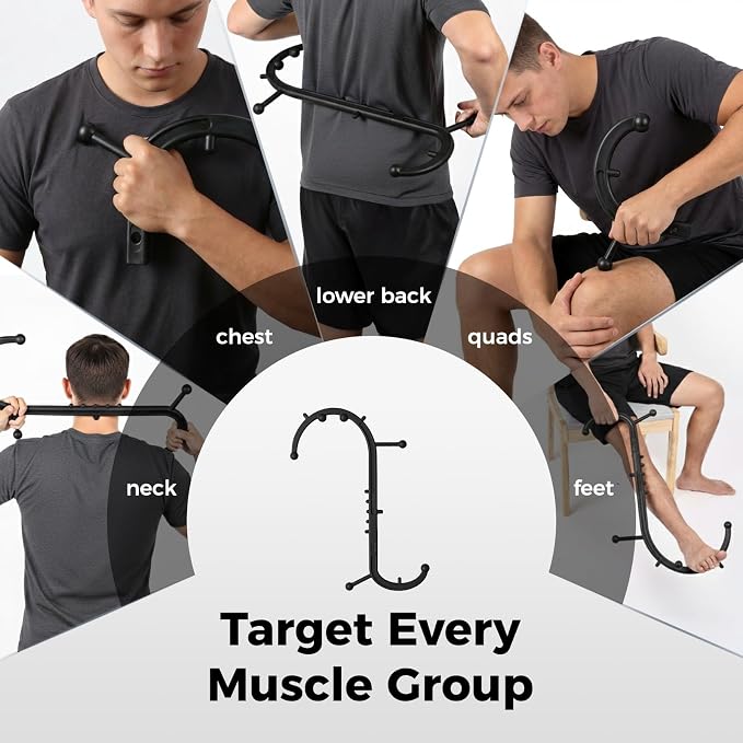 Detachable Trigger Point Massage Cane, Button-Release Design Massage Hook for Back, Neck & Shoulder Pain Relief, Pressure Point Massage Tool for Muscle Recovery (Medium, Black)