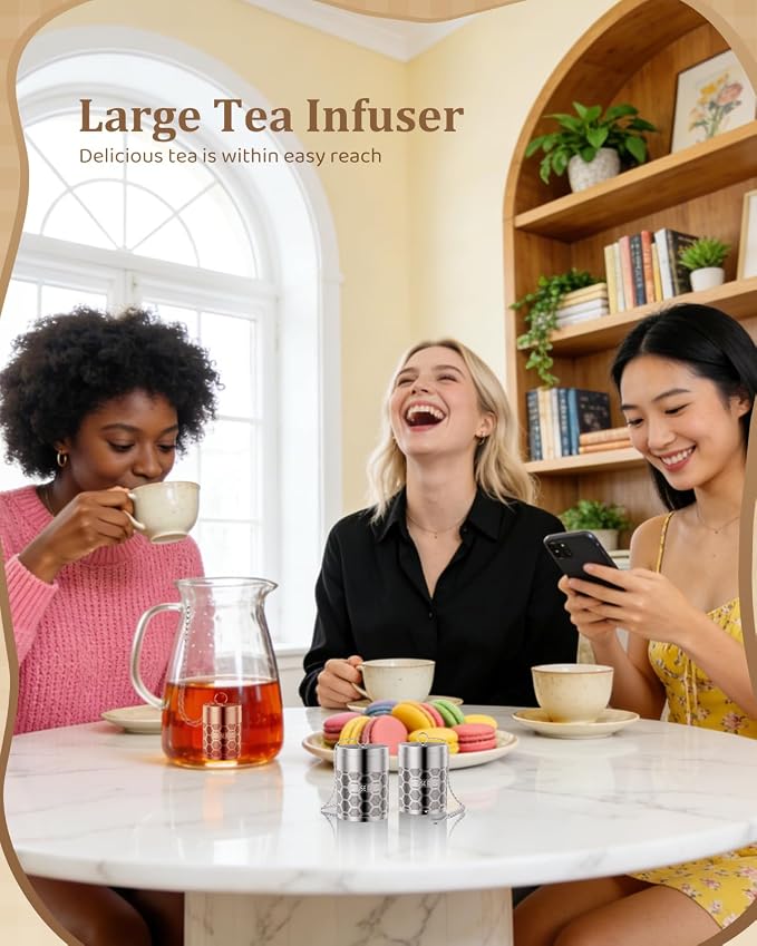 House Again 2 Pack Large Tea Infusers, Extra Fine Mesh Tea Strainers for Loose Tea, Slim Lid & 304 Stainless Steel, Filter Bags Diffusers, Loose Leaf Tea Steeper for Brew Tea Spices & Seasonings