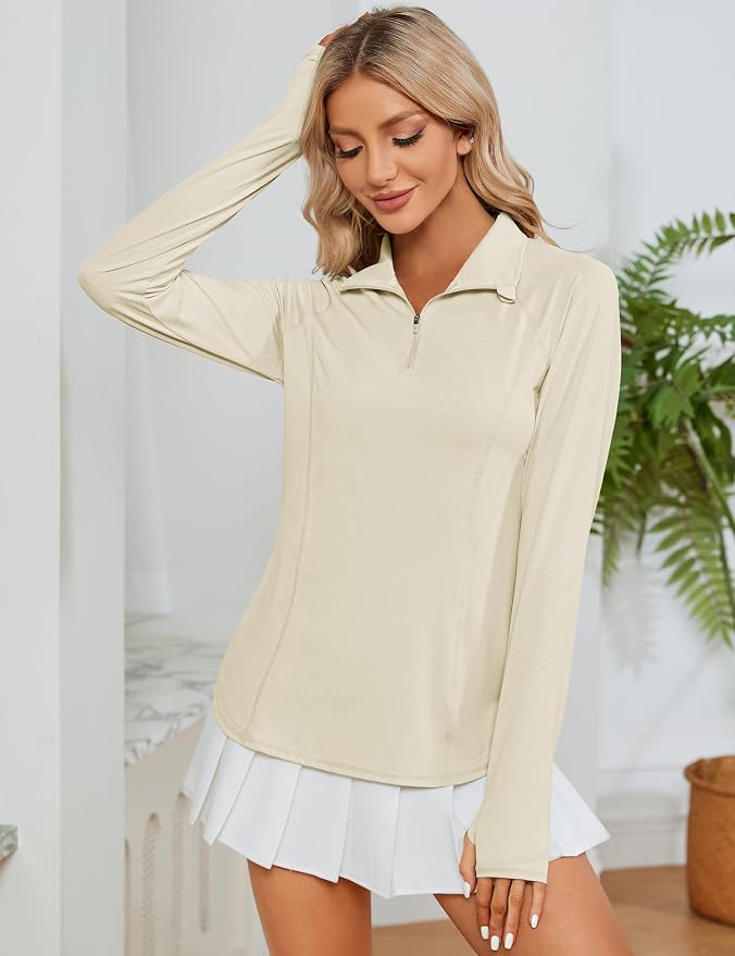 LOMON Women Long Sleeve Shirts Sun Protection 1/4 Zip Summer Quick Dry Hiking Shirts Quarter Zip Pullover for Women