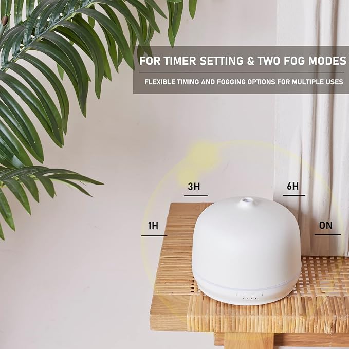 Ceramic Essential Oil Diffusers for Home Large Room, Aromatherapy Scent Air Diffuser Ultrasonic Aroma Defusers 500ml with Timed—White