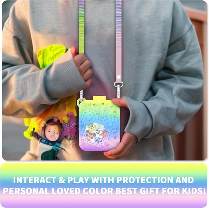 Soft Silicone Case for Bitzee Disney Interactive Toy Digital Pet, Shockproof and Protective Carrying Case for Bitzee Disney Virtual Electronic Pets with Lanyard for Kids (Rainbow)