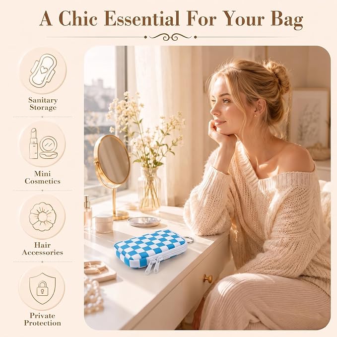 QCWN 2 Pack Tampon Holder and Period Bag for Purse Waterproof Neoprene Feminine Products Pouch Discreet Tampon Organizer Bag with D Ring Clip for Teen Girls and Women Travel