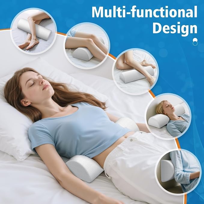 SweetSlubr Knee Pillow for Side Sleepers, Half Moon Memory Foam Bolster Pillow for Legs, Ergonomic Design Wedge Elevation Pillow for Side & Back Sleeping, Under Knee Support, Foot, Ankle, Lumbar,White