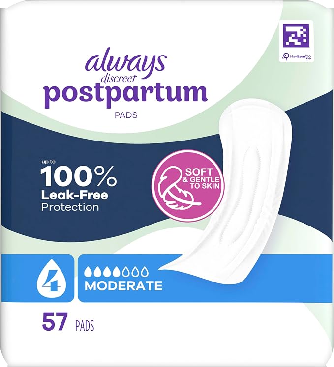 Always Discreet Postpartum Incontinence Pads, Moderate Absorbency, 57 Count