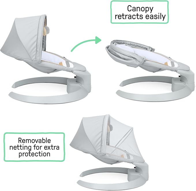 Ingenuity InLighten Baby Swing, 3-in-1 Bounce, Sway & Stationary Seat, Bluetooth Music, Light-Up Canopy, Remote Control, Vibrations, 5-Point Harness, Pebble Shore