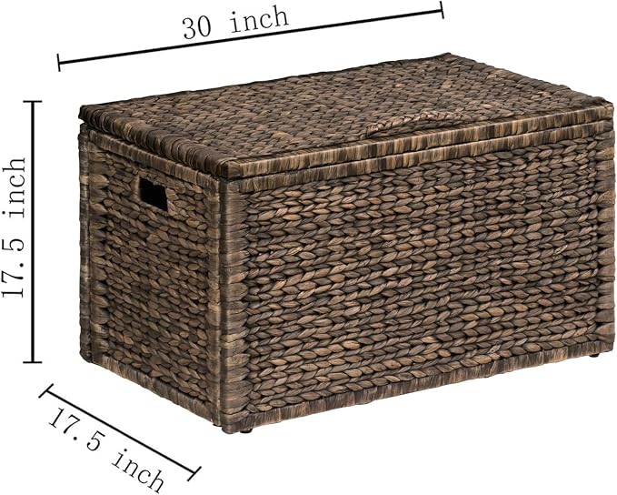 Water Hyacinth Wicker Storage Trunk, Brown Wash, 30x17.5x17.5 | Safety Hinge, Heavy-duty, Metal Frame