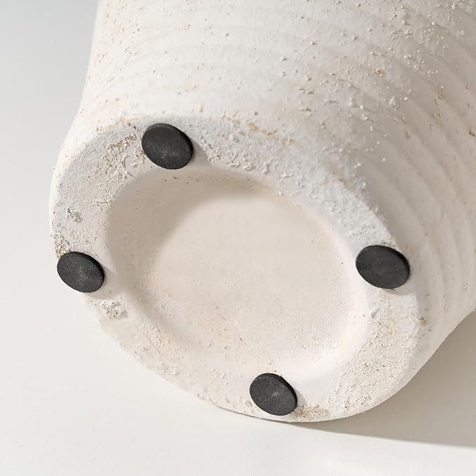 Ceramic Rustic Farmhouse Vase, 9.2 inch Whitewashed Terracotta Vase | Ceramic Vintage Flower Vases,Table Decorative Vases for Home Decor Table Living Room Shelf Mantel Decoration(Off-White)
