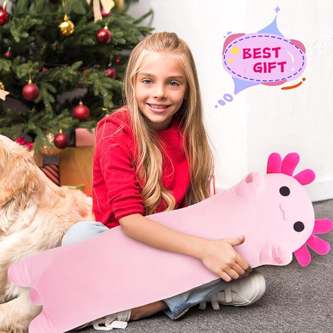 Axolotl Plush, 35.4” Long Axolotl Body Pillow for Kids, Cute Axolotl Stuffed Animals for Girls, Soft Plushies Toy Gifts for Birthday Pink