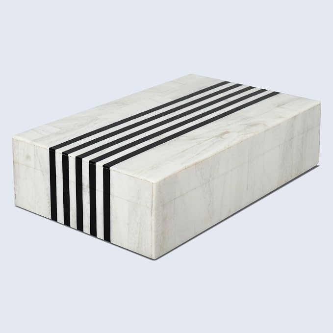 Handicrafts Home Large Decorative Storage Box with Lid – Black White Modern Storage Box, Remote Control Organizer for Coffee Table, Console & Living Room Decor – Mono Sprint 12 x 6 x 2