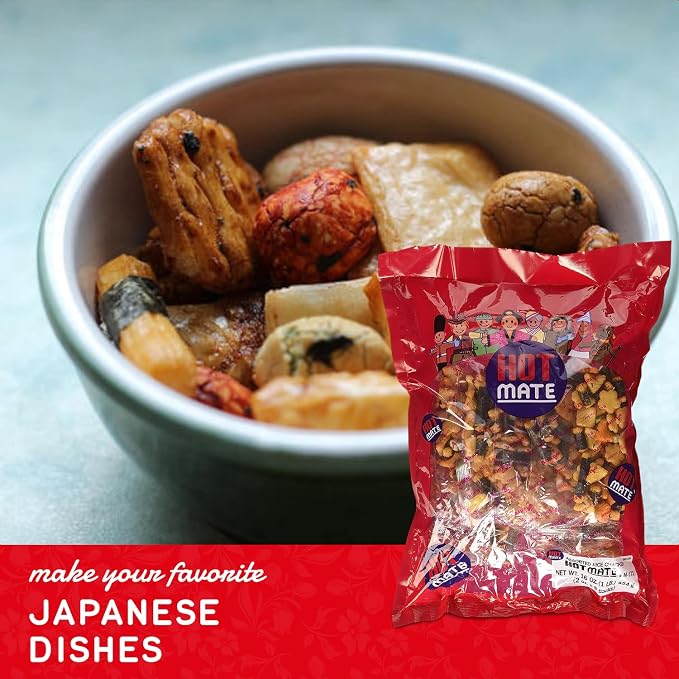 Shirakiku Hot Mate Japanese Rice Cracker | Oriental Asian Arare Rice Crackers with Glutinous Rice, Wasabi Green Peas, and Soy Sauce | Mixed Flavor, 16 oz. (Pack of 1)