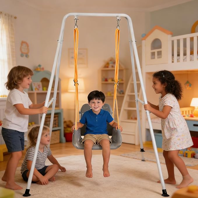 2 in 1 Toddler Swing & Jumper with Frame, Outdoor, Indoor, Baby Swing with Safety Belt for Indoor and Outdoor Use, Foldable Metal Stand & Clear Instructions, Easy to Assemble