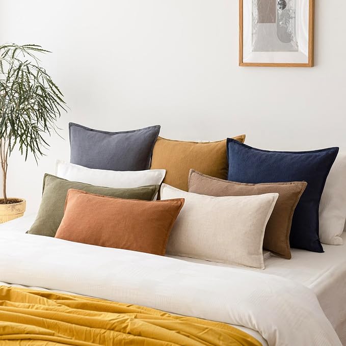 Foindtower Pack of 2, Decorative Linen Solid Throw Pillow Covers Soft Accent Square Cushion Case Boho Farmhouse Pillowcase for Chair Couch Sofa Bedroom Living Room Home Decor 20 x 20 Inch Navy Blue