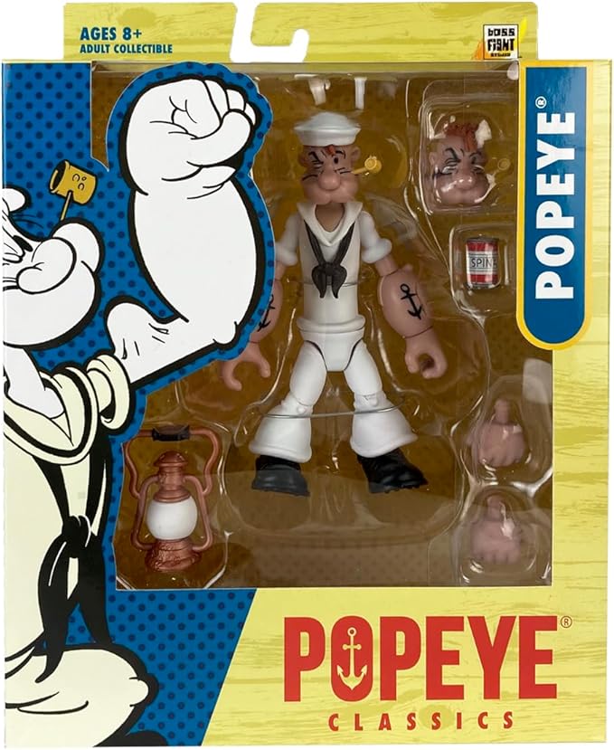 Boss Fight Studio Popeye Classics Set of 4 – Popeye in White Sailor Suit, Olive OYL, Bluto, Castor OYL - Highly Articulated Collectible Figurines with Accessories, Alternate Heads and Hands - 1:12