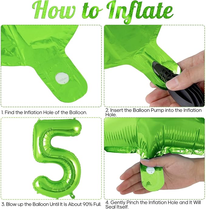 Dinosaur Green Number 5 Balloon, 40 Inch Big Large Foil Helium Green Number Balloon with 4 Pcs Mini Dinosuar, Dinosuar Mylar Balloons Set for 5 Year Old Birthday Party Decorations Supplies