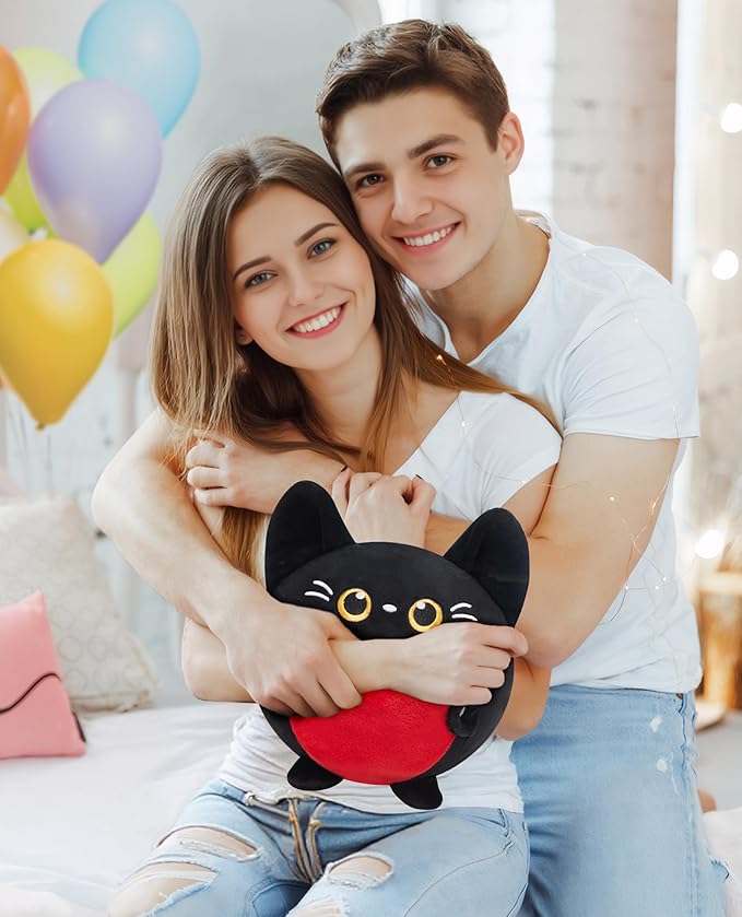 OLAOLA Black Cat Plush, Cute Cat with Love Stuffed Animals Plushies Toy, 10.6 Inch Soft Kitten Plushie Doll for Kids Adults