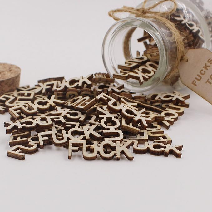 KUMLENMO fuck jar(5oz) Gift Jar,Fucks to Give,Fuck Wooden Cutout Letter Piece Bad Mood Vent Spoof Birthday Day,Holiday, Thanksgiving Christmas Gifts to Friend,Gag Funny Gift