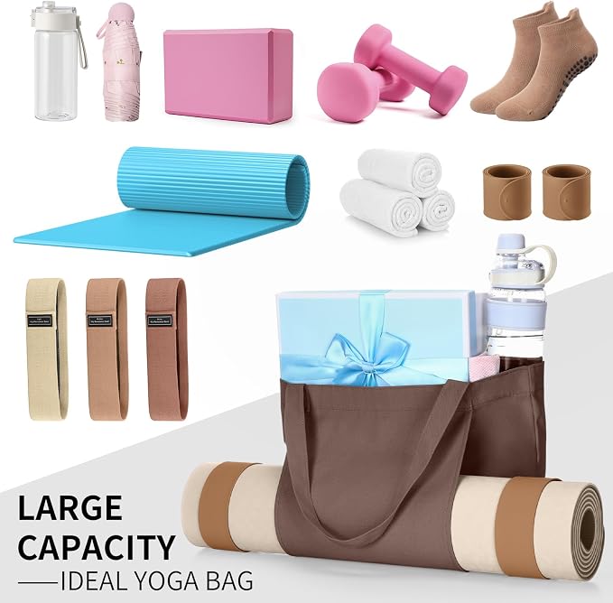 Halloscume Yoga Bag Set for Women Including Yoga Mat Tote Bag, Booty Resistance Bands, Non Slip Sports Socks Silicone Ties for Pilates Travel Workout Office Home Gym