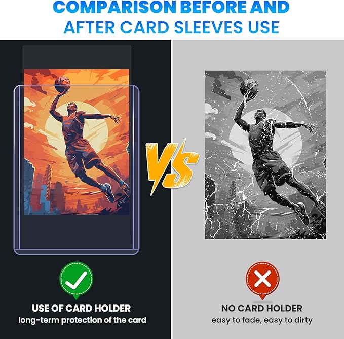 600 Card Sleeves Top Loaders for Cards, 3" x 4" Hard Plastic Toploaders, Baseball Card Protectors, Trading Card Holder for Football Sports Cards (300 Toploaders + 300 Penny Sleeves)