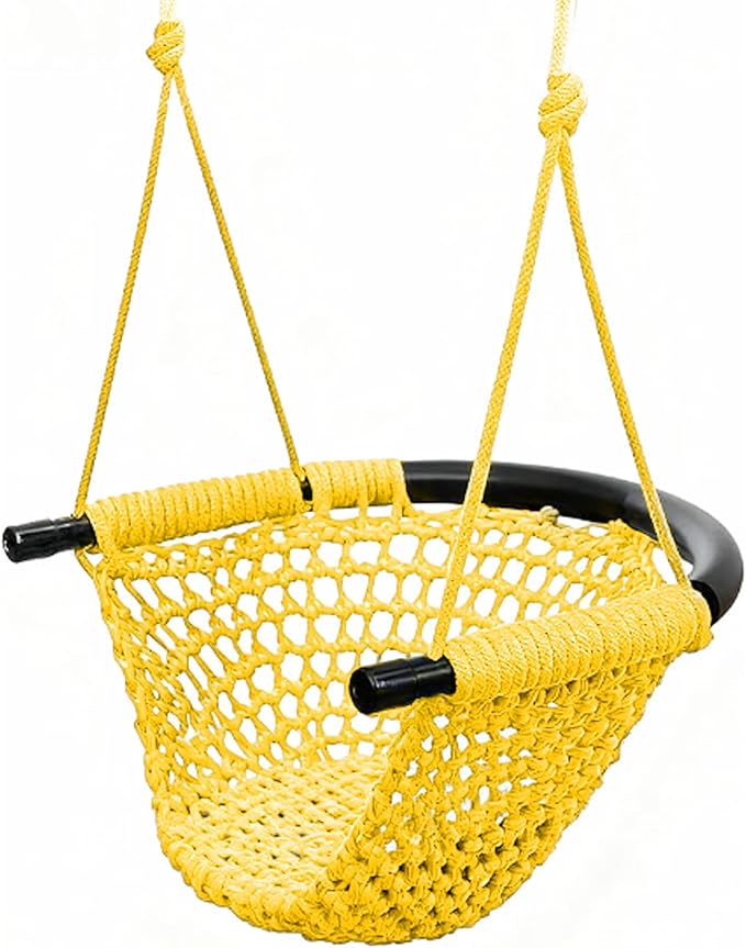 Hi-Na Kids Swing Seats Indoor Hand-Made with Adjustable Rope, Outdoor Tree Child Swing Seat for Backyard, Playground, Outside, Yellow, Polyester