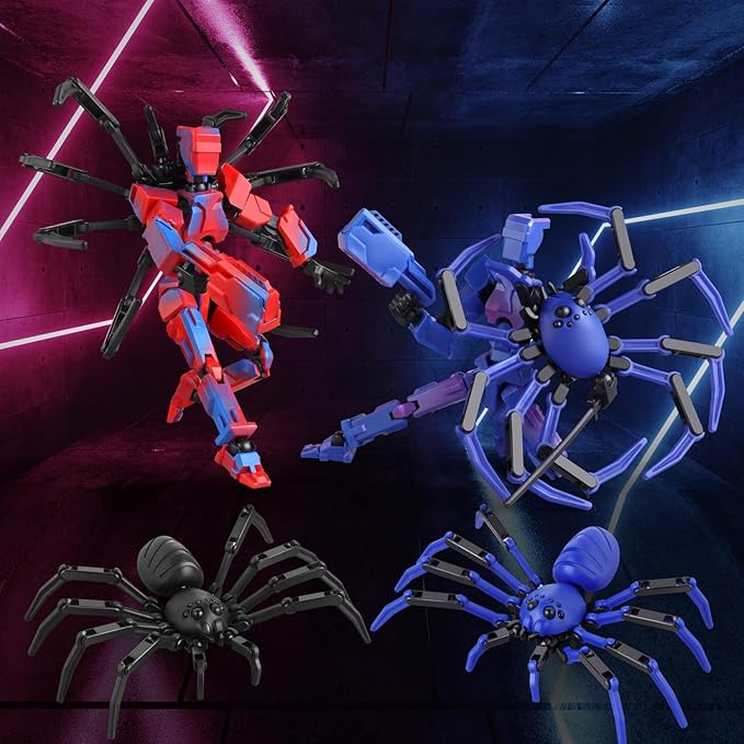 (Assembly Required) Spider T13 Action Figure Set -Titan 13 Action Figure with Sucker Spider T-13 Collectible 3D Printed Toys Highly Detailed Action Figures for Collectors and Fans - Blue