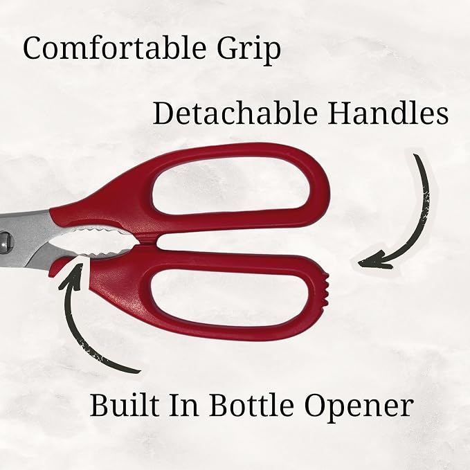 Multipurpose Kitchen Shears, Titanium Detachable Scissors, Soft Grip Comfort Handle, 10 Inch, Red