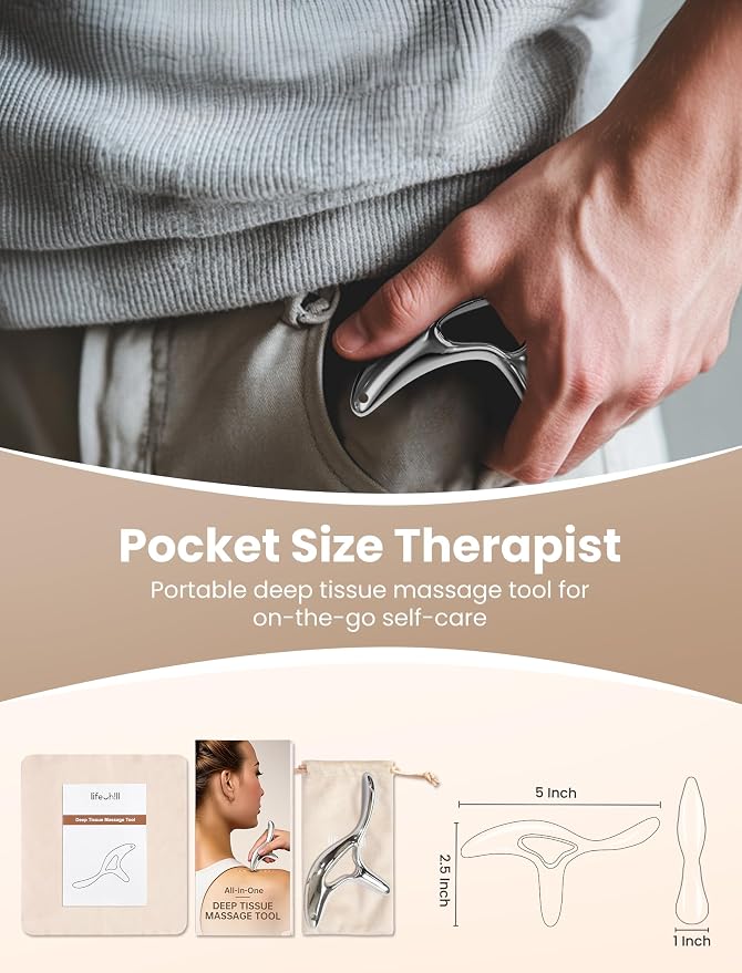 lifechill Trigger Point Massage Tool for Pain Relief Deep Tissue & Gua Sha, HSA Fascia Release Tools for Full Body, FSA Eligible Items Muscle Scraper Acupressure Tool TMJ Relief, Thumb Saver Neck Foot