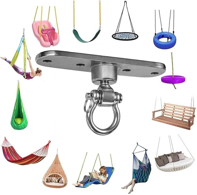 2 of Heavy Duty Stainless Swing Hanger with Smooth Swing Bearings 180°+360°, 1500 lb Capacity for Indoor Outdoor Playground Yoga Hammock Chair Sandbag Porch Swing Bag
