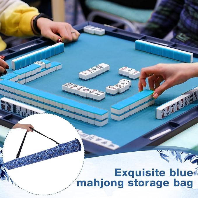 Shinylin 35 Inch Mahjong Mat Carrying Bag with Strap, Printed Drawstring Mahjong Holder Bag Outdoor Travel Canvas Storage for Board Games, Yoga Mats, Tripod