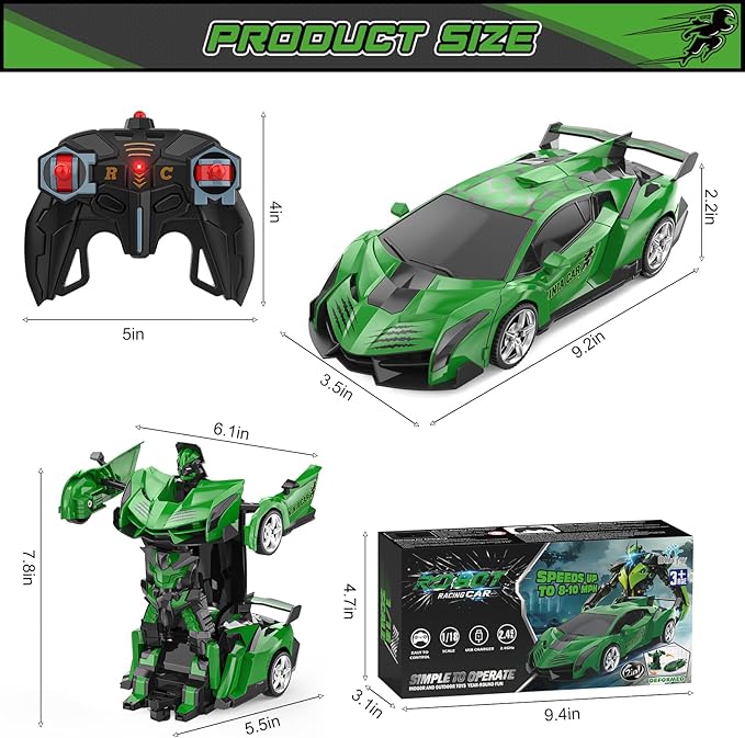 BLUEJAY Transform Rc Cars for Boys 4-7 8-12, 2.4Ghz Remote Control Car 1:18 Scale Transforming Robot, One-Button Deformation 360° Rotation Car Toy Gifts for Boys 3-5