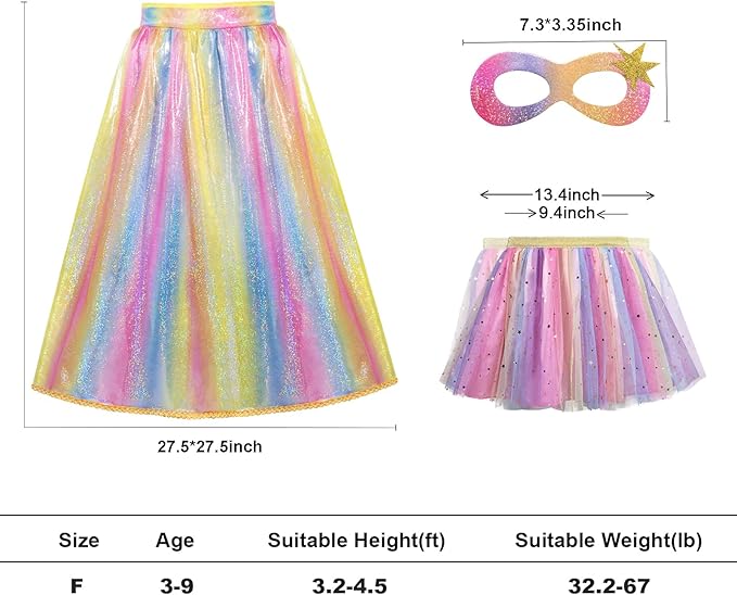iROLEWIN Kids Superhero-Capes-Costumes for Girls Princess Dress-Up Fairy Cape Mask Tutu as Halloween Birthday Gifts Toys