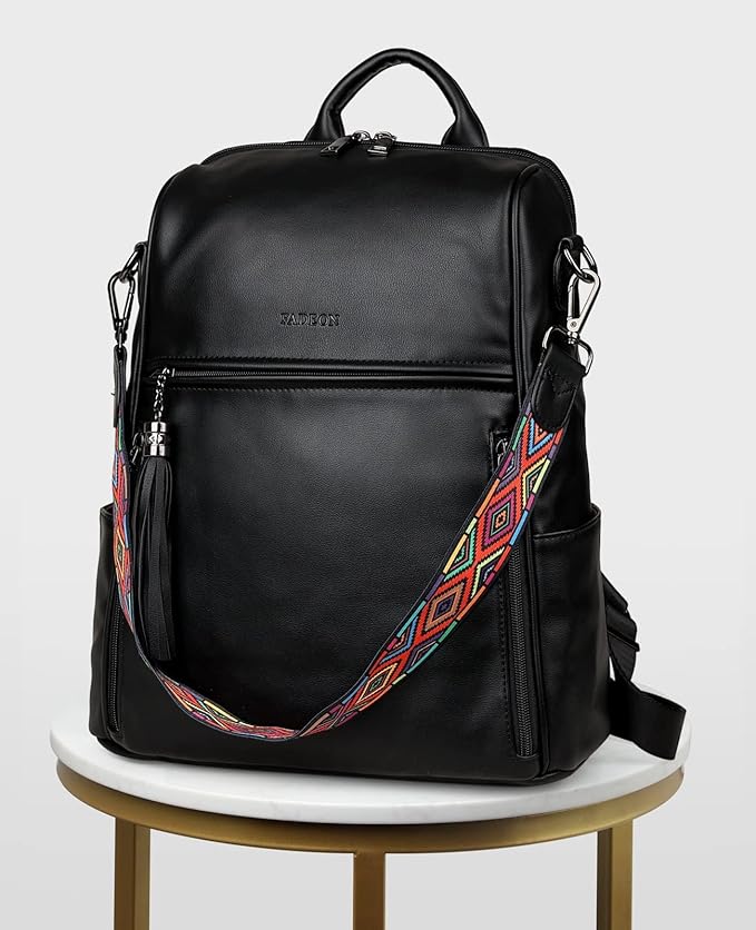 FADEON Leather Backpack Purse for Women Designer Travel Backpack Purses PU Fashion Ladies Shoulder Bag with Tassel
