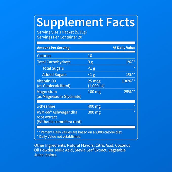 Nello Supercalm Powdered Drink Mix, Cortisol Reducer*, Sleep Aid Supplement, L Theanine, Ksm-66 Ashwagandha, Magnesium Glycinate, Vitamin D 3, No Sugar, Non GMO, 20 Ct, Strawberries & Cream