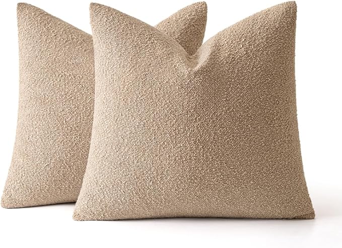 MIULEE 24x24 Decorative Euro Sham Boucle Couch Pillow Covers Camel | Set of 2 Textured Neutral Throw Pillow Covers, Accent Solid Pillowcases, Sofa Living Room Home Decor