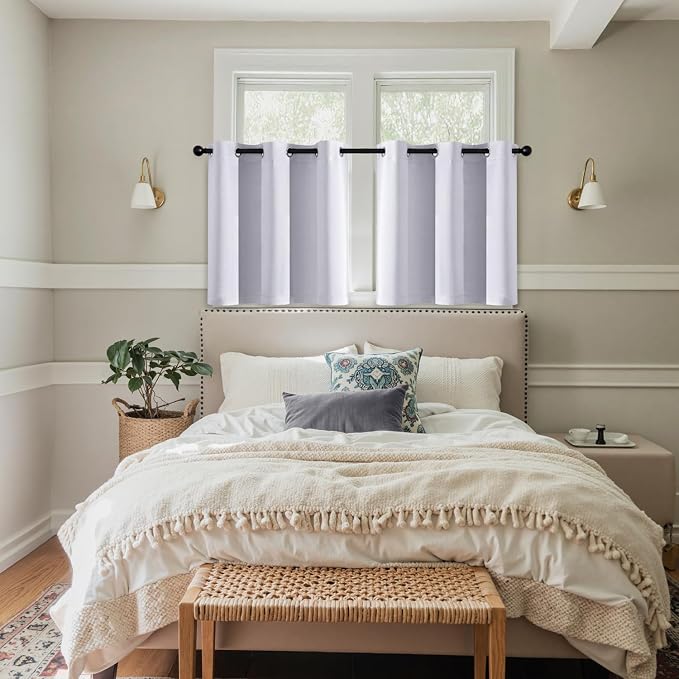 MIULEE Blackout Curtains for Bedroom 2 Panels 40x36 Inch Long Greyish White | Thermal Insulated, Living Room Darkening Grommet Drapes, Noise Reducing, Light Blocking Window Treatments
