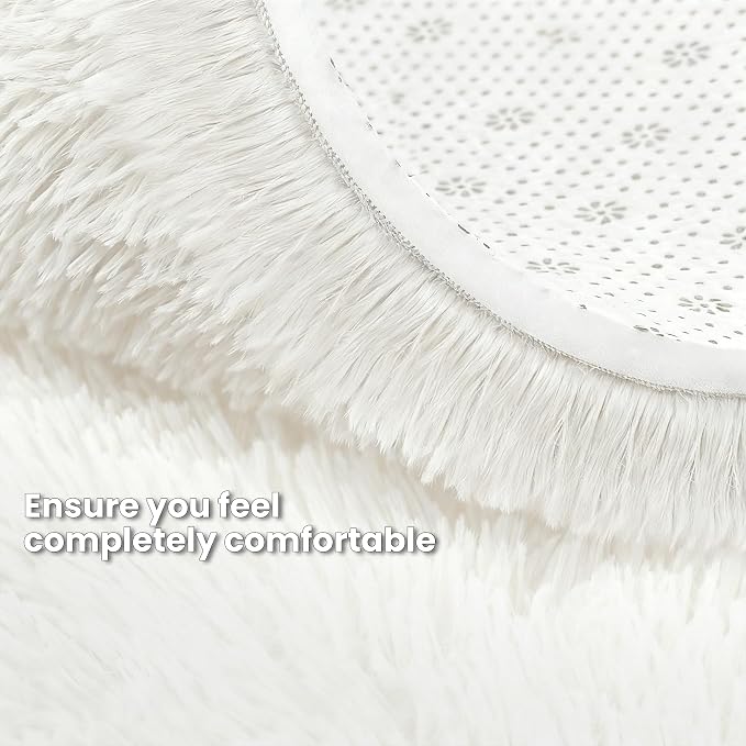 White Round Fluffy Rug 6ft,Soft Bedroom Circle Rugs Mats for Kids Girls Nursery Room,Washable Plush Shaggy Indoor Non Slip Rug for Bedside Living Room Bedroom Circular Carpet,Home Decor Aesthetic