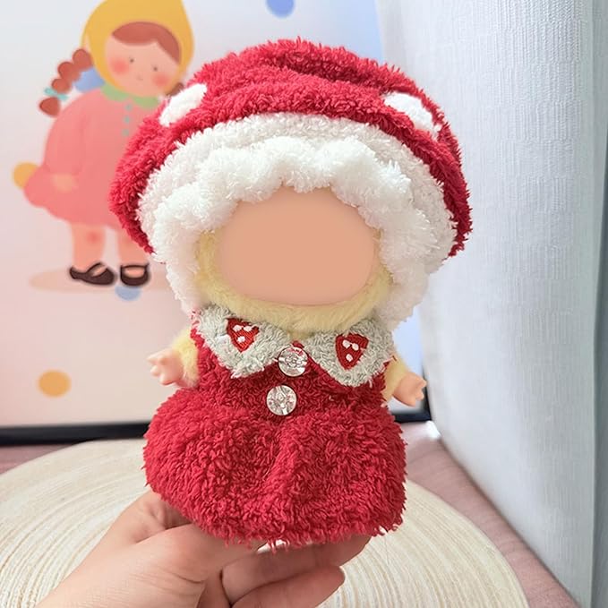 Clothes for 15/17cm Doll (No Doll), Fashion Outfit Set - Red Hat + Dress, Cute Dress Up Accessories (Red Mushroom)